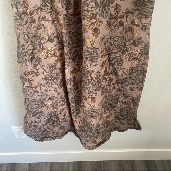 Ganni Printed Cotton Oversized Poplin Maxi Dress Fossil Brown Women's Size 34 - Picture 14 of 16